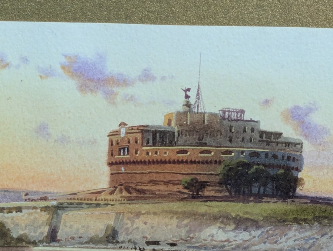 Framed Watercolor by Federico Schianchi of Rome Castle and Basilica - 5