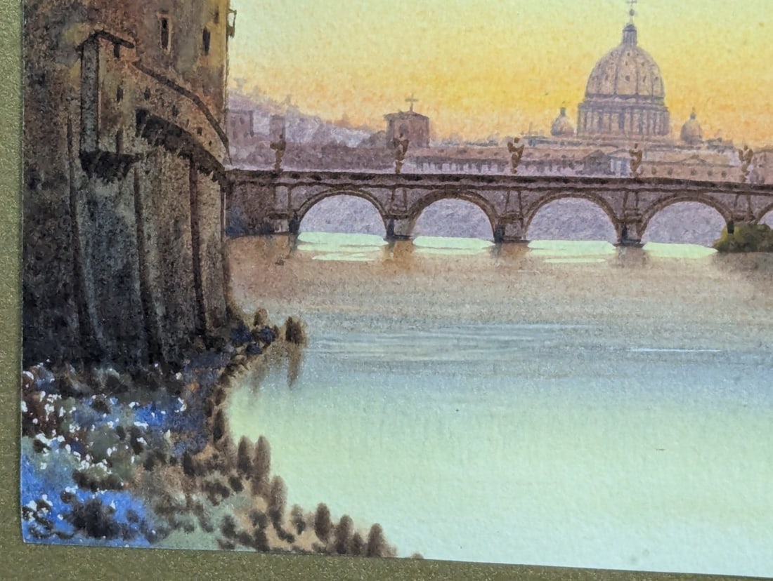 Framed Watercolor by Federico Schianchi of Rome Castle and Basilica - 6