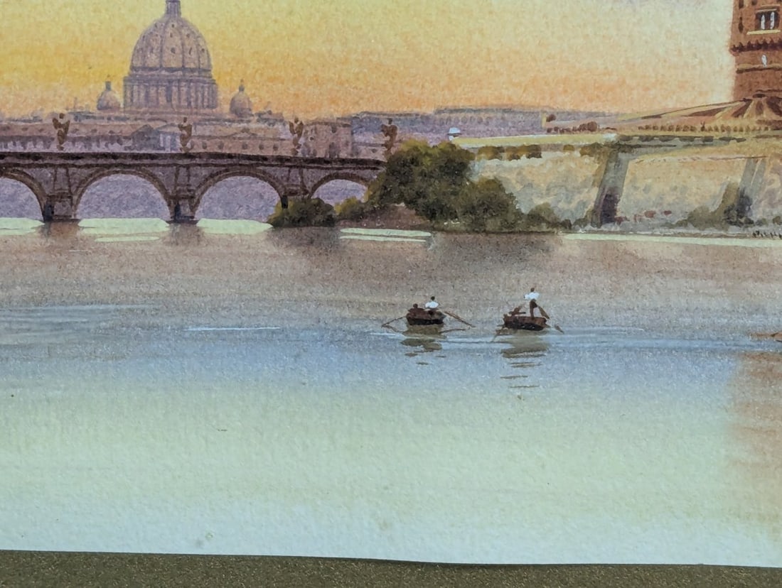 Framed Watercolor by Federico Schianchi of Rome Castle and Basilica - 7