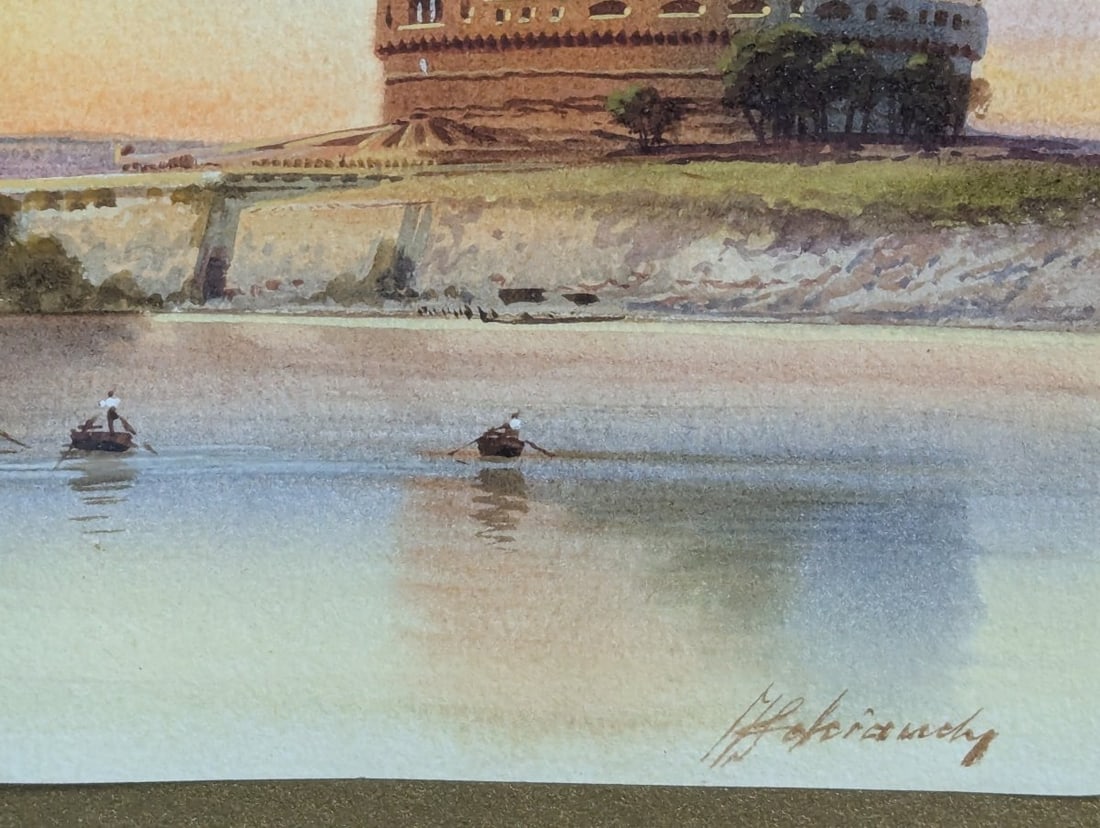 Framed Watercolor by Federico Schianchi of Rome Castle and Basilica - 8
