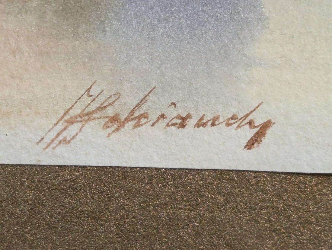 Framed Watercolor by Federico Schianchi of Rome Castle and Basilica - 9