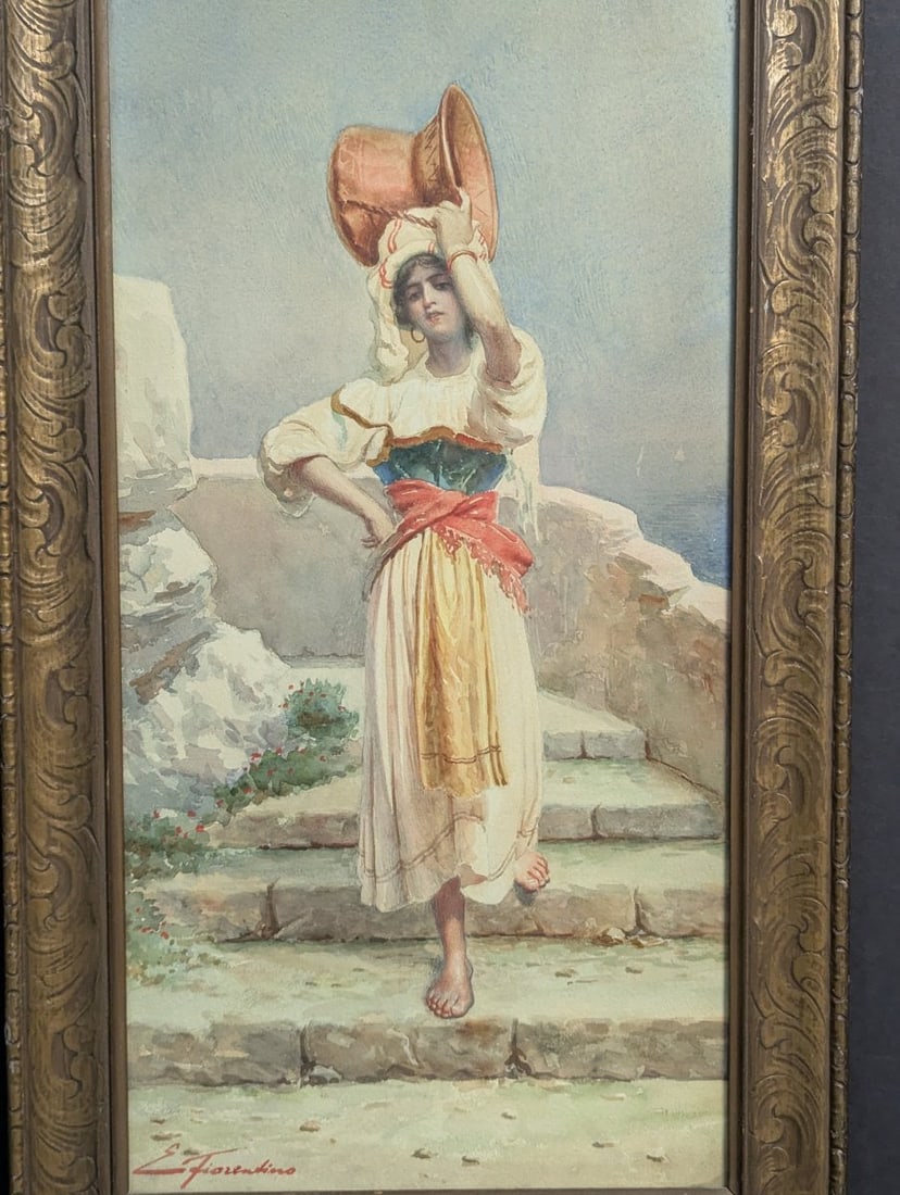 Rare E Fiorentino Watercolor Neapolitan Water Carrier Full Body Portrait - 2