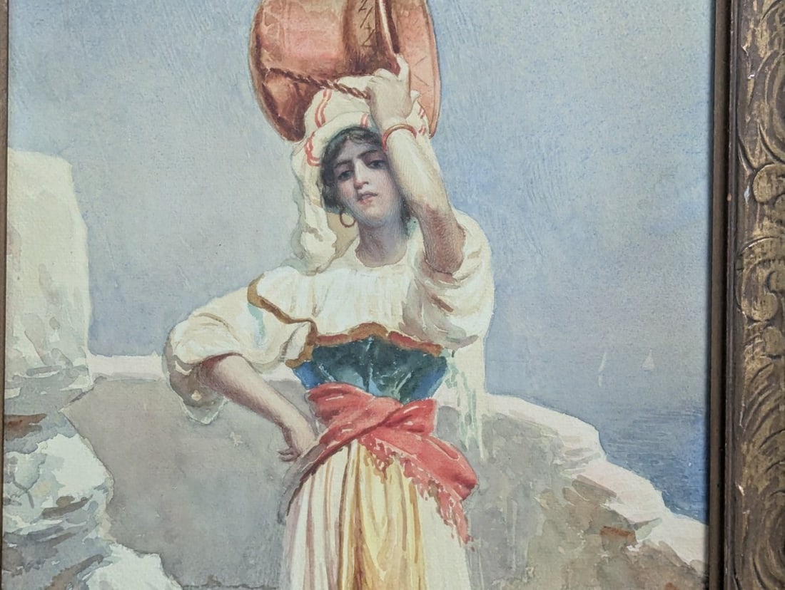 Rare E Fiorentino Watercolor Neapolitan Water Carrier Full Body Portrait - 4