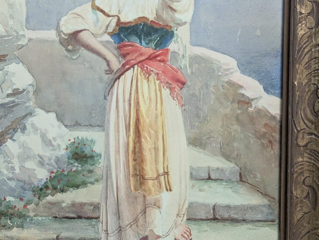 Rare E Fiorentino Watercolor Neapolitan Water Carrier Full Body Portrait - 5