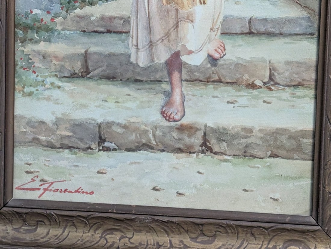 Rare E Fiorentino Watercolor Neapolitan Water Carrier Full Body Portrait - 7