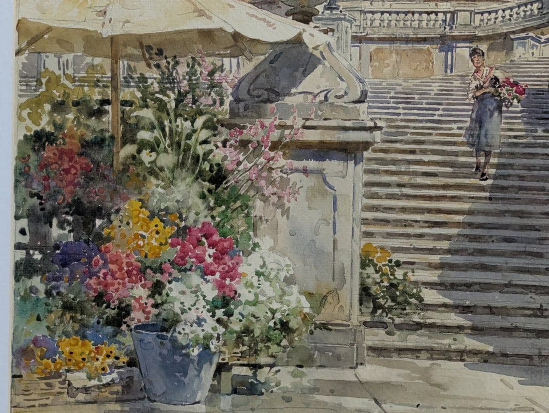 Framed Watercolor by Filippo Anivitti TrinitÃ dei Monti Italian Art - 5