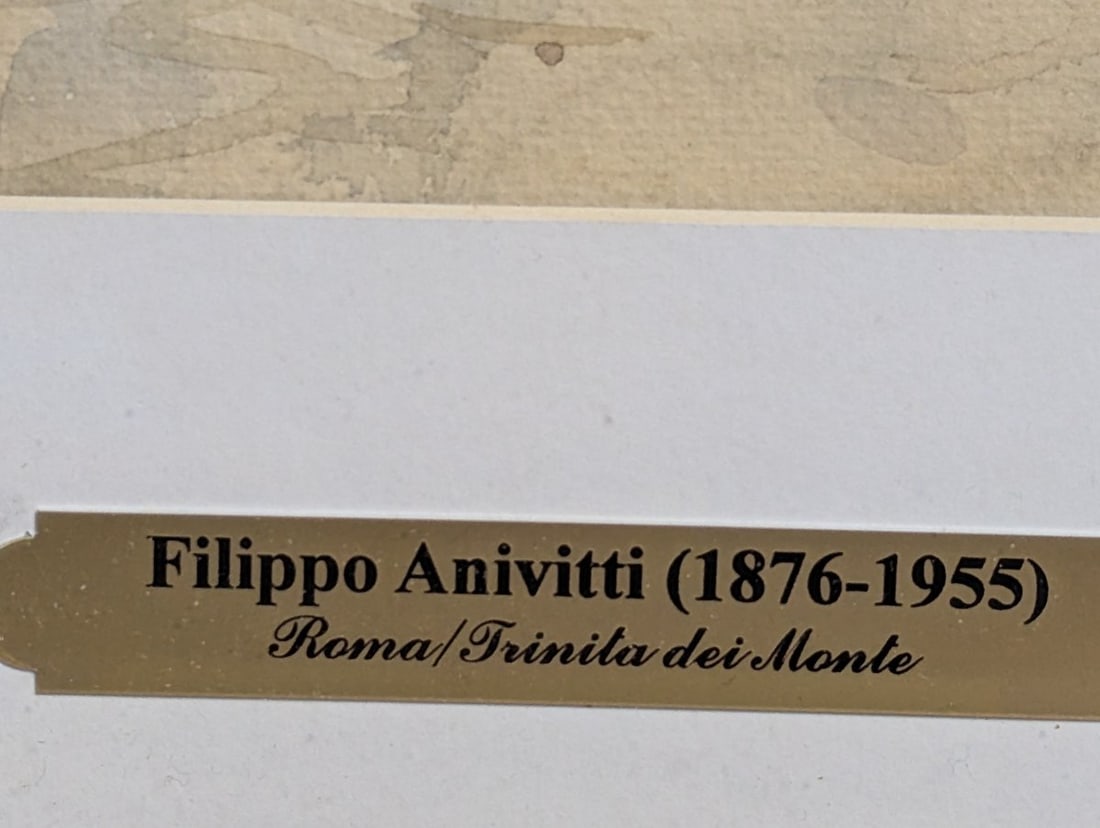 Framed Watercolor by Filippo Anivitti TrinitÃ dei Monti Italian Art - 8