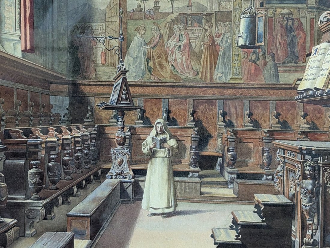 Captivating Watercolor by A. Marrani of Santa Maria Novella Choir - 5