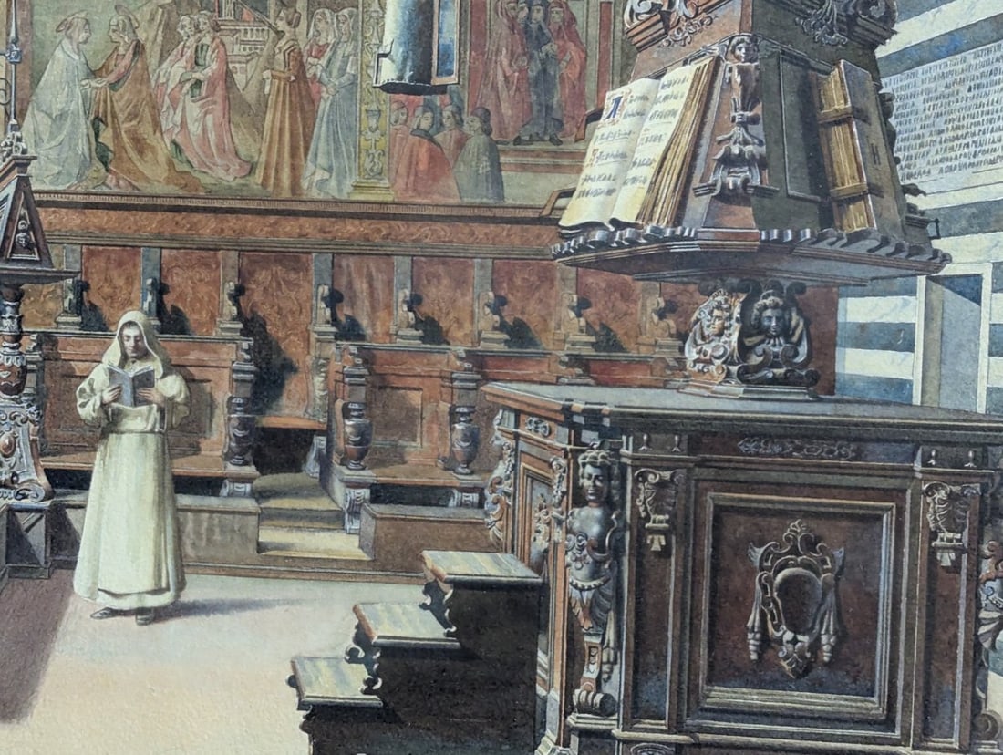 Captivating Watercolor by A. Marrani of Santa Maria Novella Choir - 6
