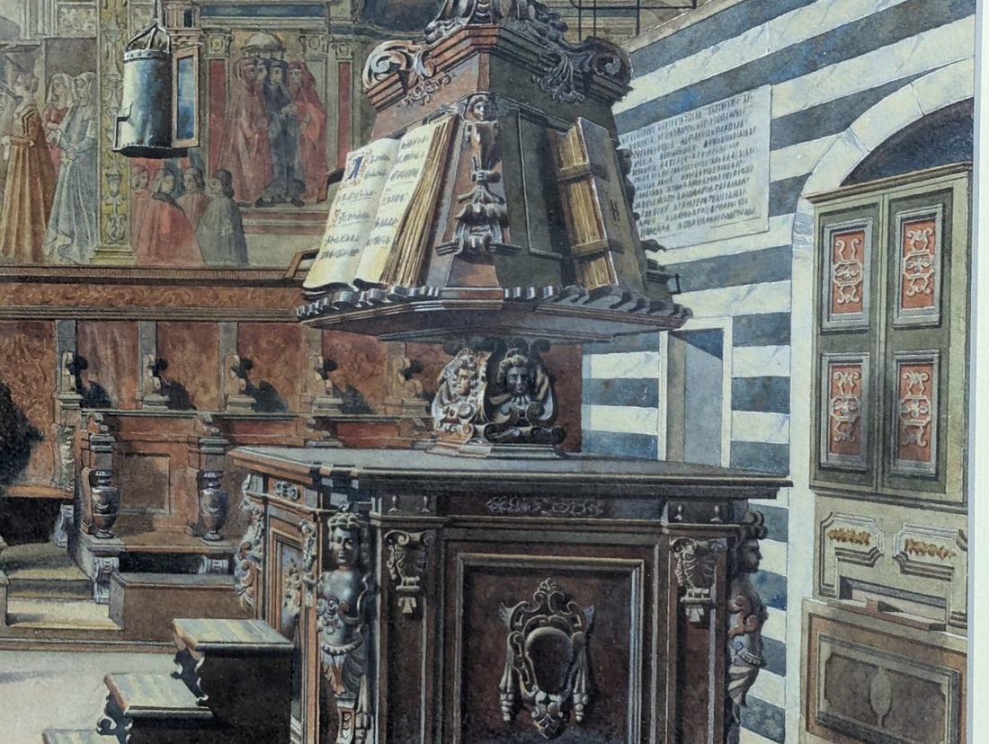 Captivating Watercolor by A. Marrani of Santa Maria Novella Choir - 7