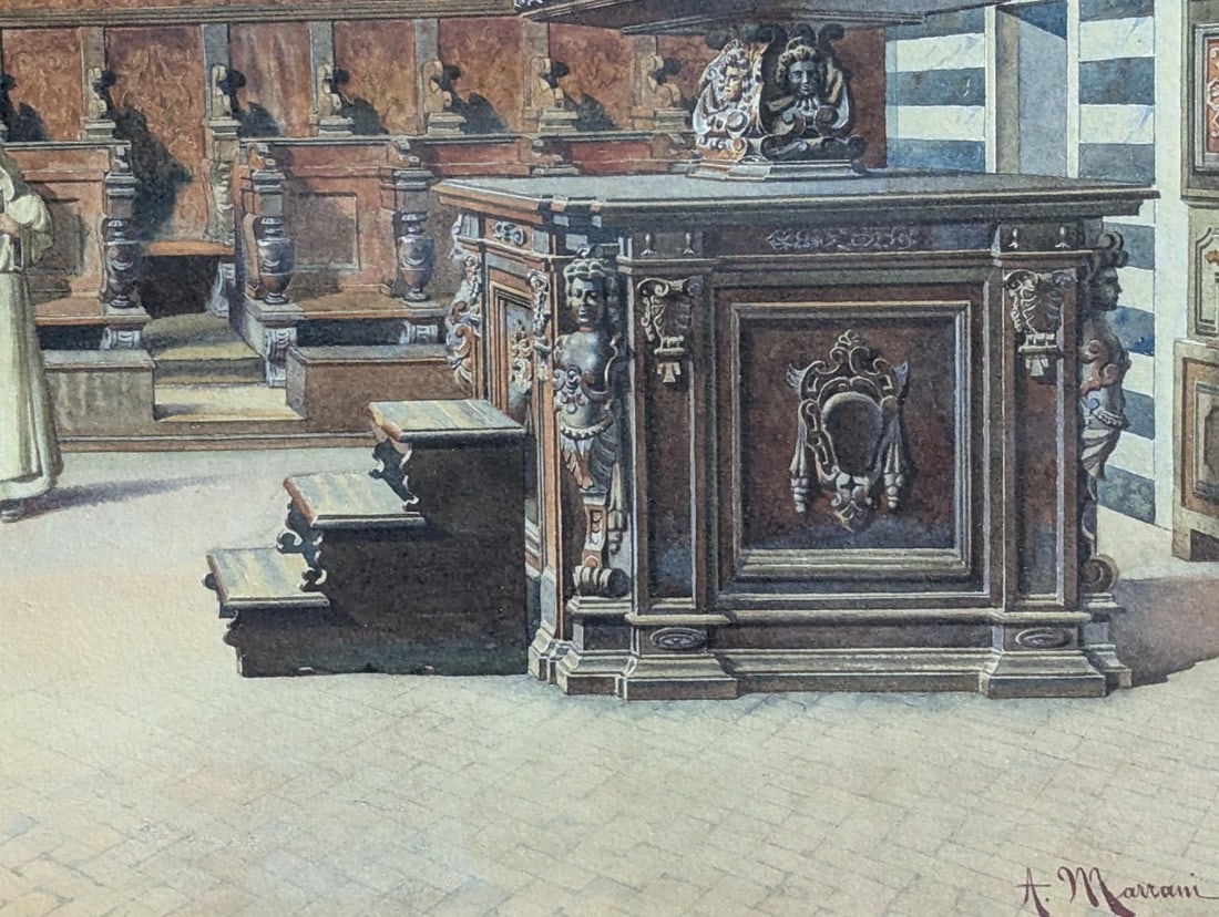 Captivating Watercolor by A. Marrani of Santa Maria Novella Choir - 9