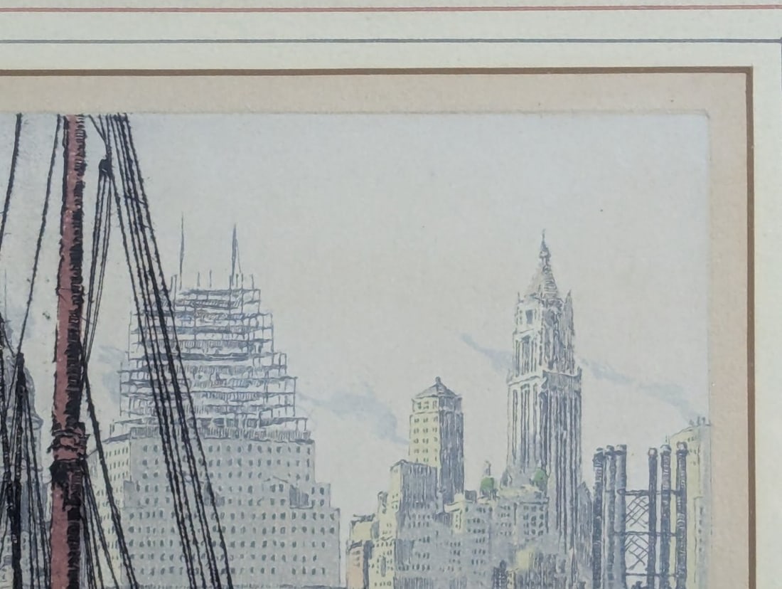 Hans Figura Etching Manhattan Docks Brooklyn Signed Art - 5