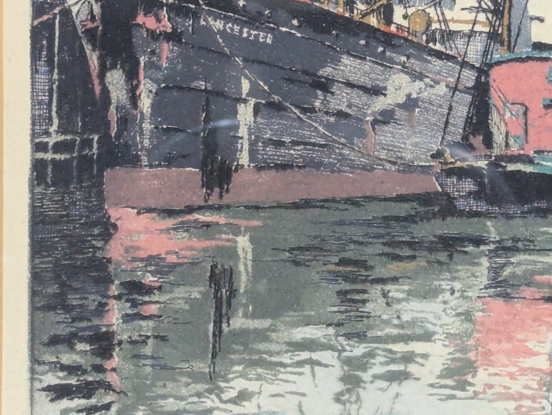 Hans Figura Etching Manhattan Docks Brooklyn Signed Art - 6