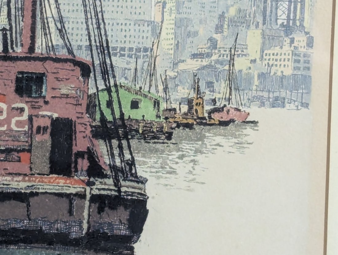 Hans Figura Etching Manhattan Docks Brooklyn Signed Art - 8