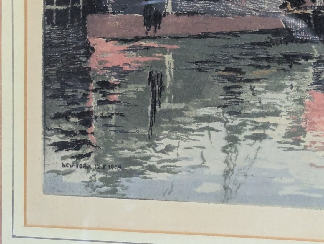 Hans Figura Etching Manhattan Docks Brooklyn Signed Art - 9