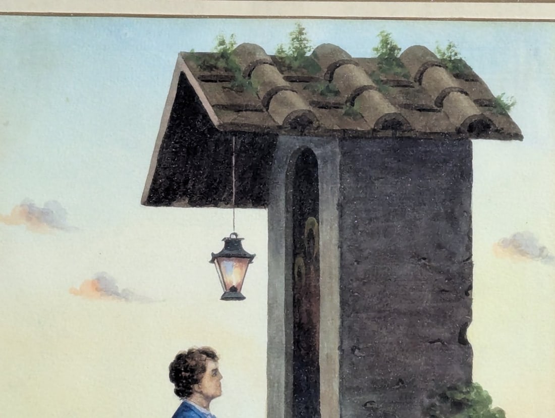 Charming Early 20th Century Watercolor by F. Galassi Shepherd at Shrine - 3