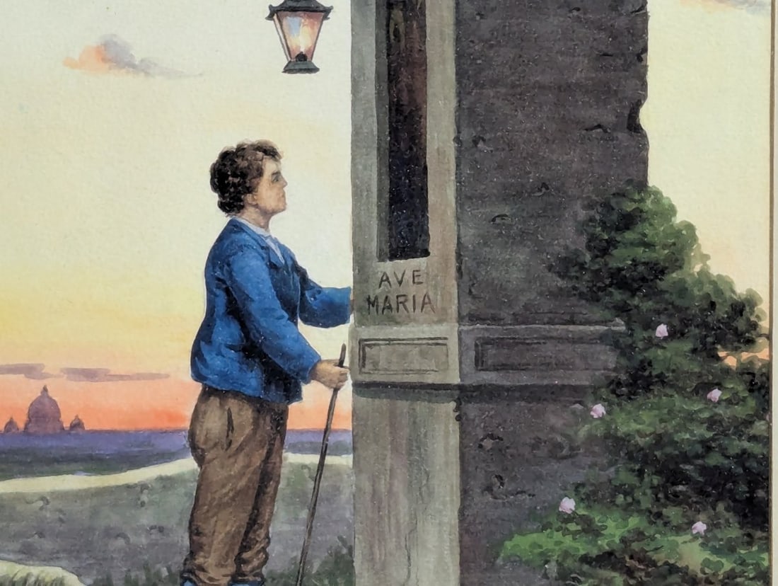 Charming Early 20th Century Watercolor by F. Galassi Shepherd at Shrine - 4