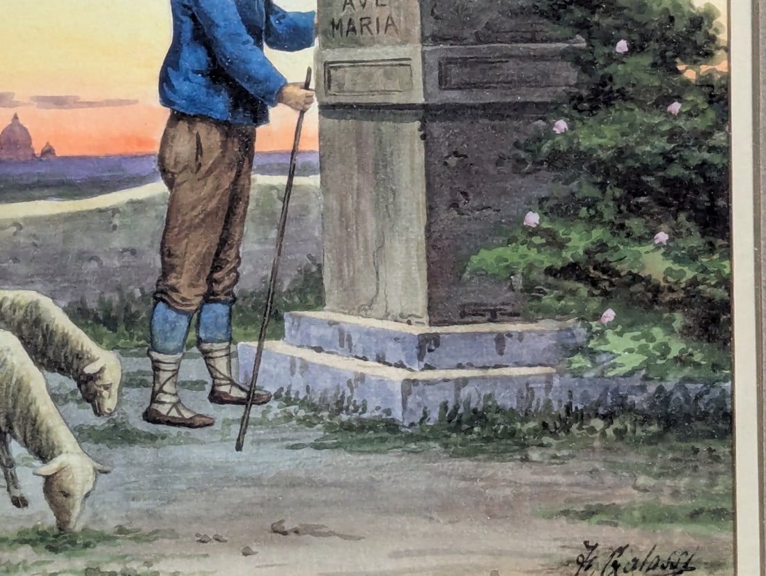 Charming Early 20th Century Watercolor by F. Galassi Shepherd at Shrine - 5