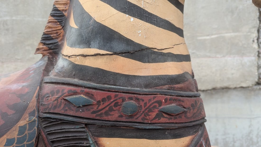 Large Hand-Carved Painted Wooden Carousel Zebra Sculpture - 10