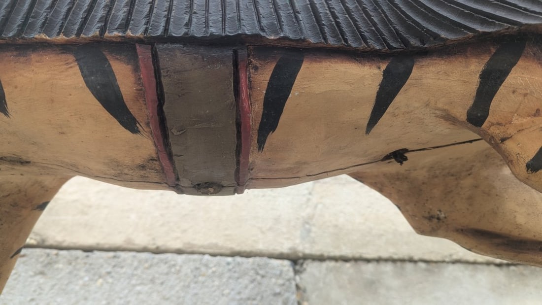 Large Hand-Carved Painted Wooden Carousel Zebra Sculpture - 11
