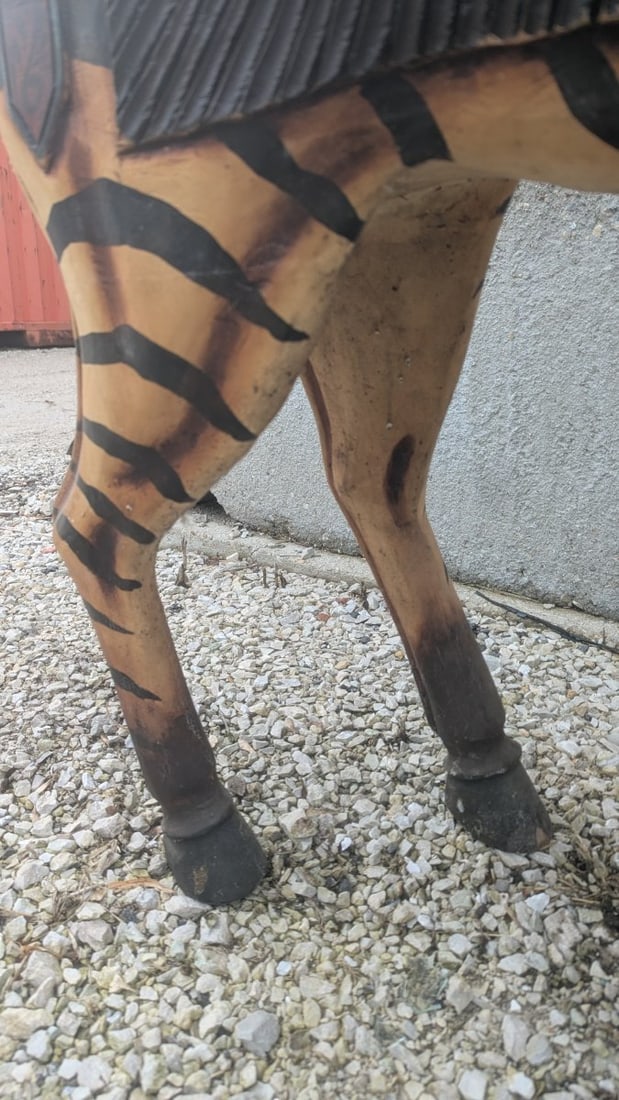 Large Hand-Carved Painted Wooden Carousel Zebra Sculpture - 9