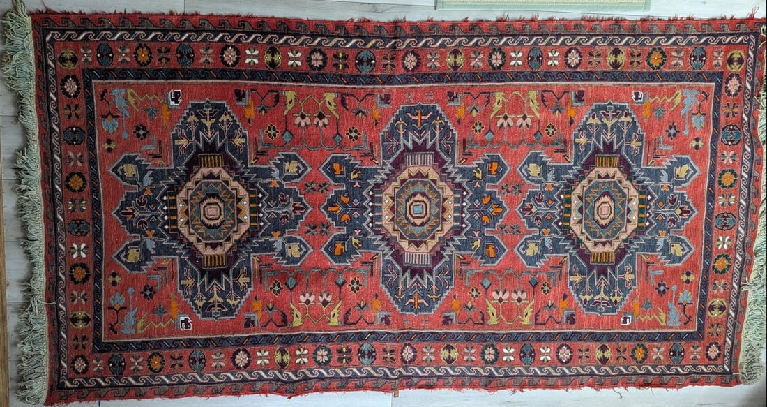 Stunning Handwoven Soumak Rug from Azerbaijan with Geometric Designs - 2