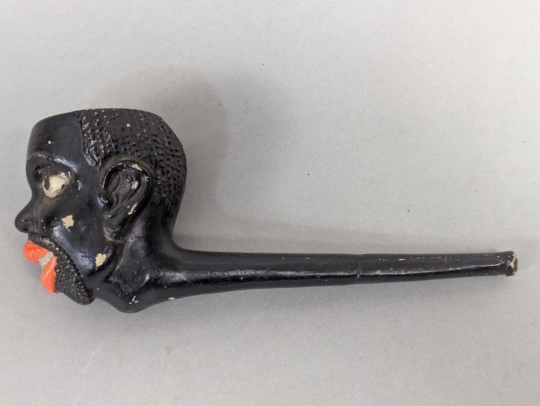 Rare 19th Century Painted Blackamoor Nubian Clay Pipe Collectible - 3