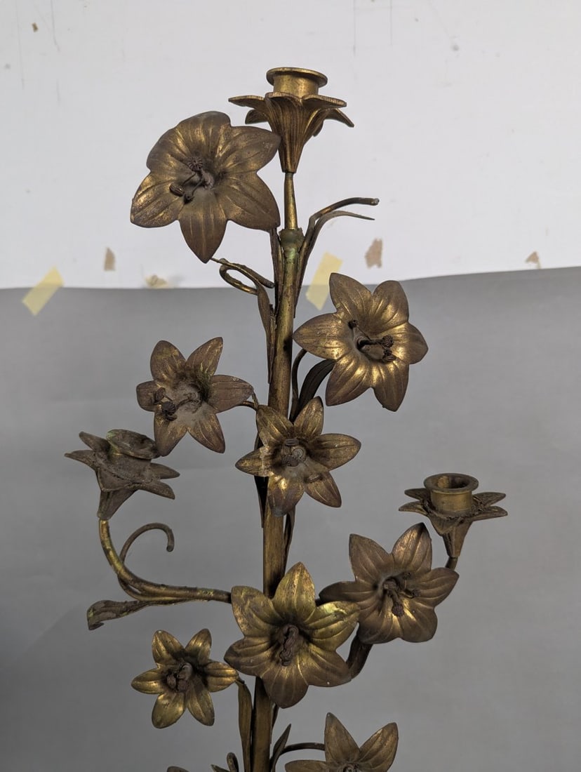 Antique Brass Floral Candelabra Decorative Vintage Stately Home Accent - 2