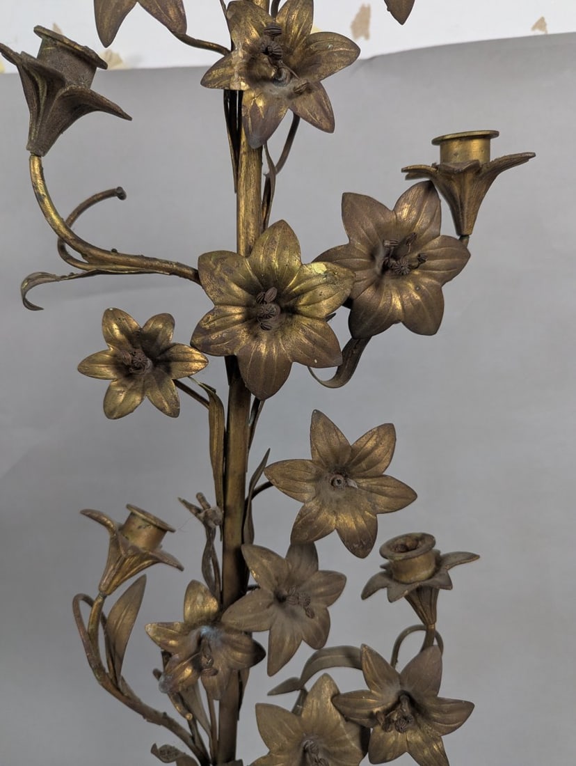 Antique Brass Floral Candelabra Decorative Vintage Stately Home Accent - 3