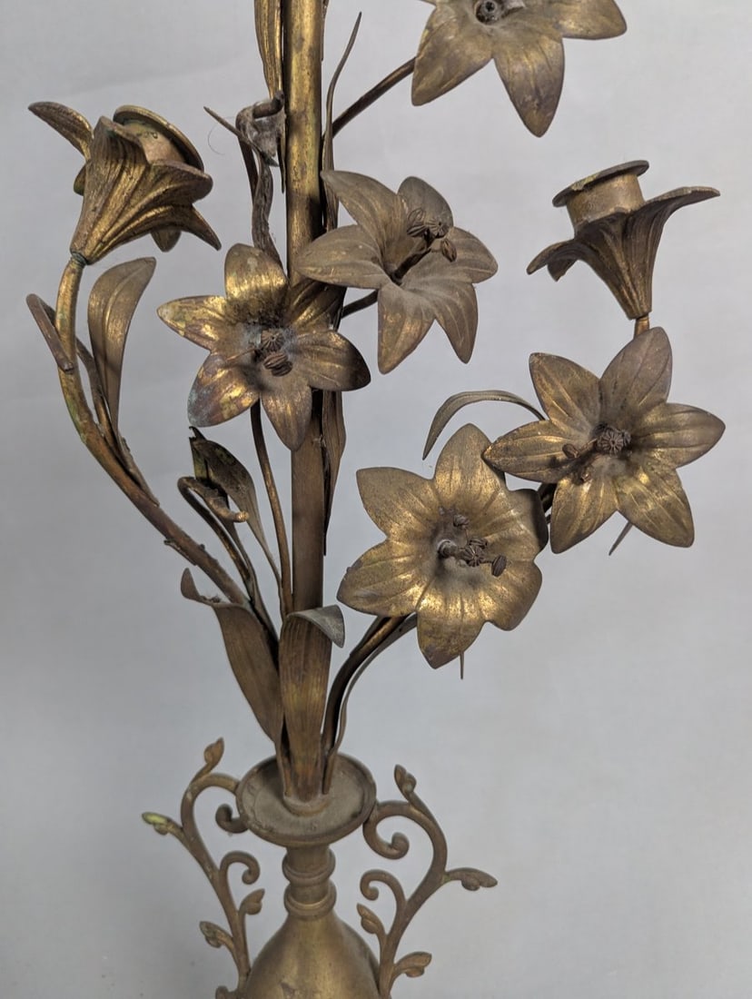 Antique Brass Floral Candelabra Decorative Vintage Stately Home Accent - 4