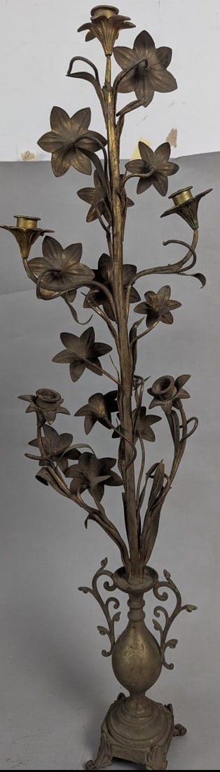 Antique Brass Floral Candelabra Decorative Vintage Stately Home Accent - 6