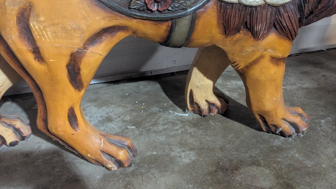 Antique Hand Painted Carousel Lion Figure with Matching Animals - 5
