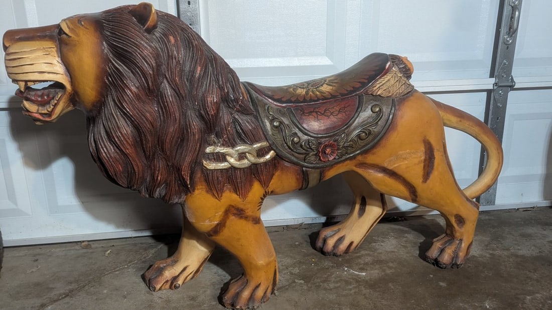 Antique Hand Painted Carousel Lion Figure with Matching Animals - 8