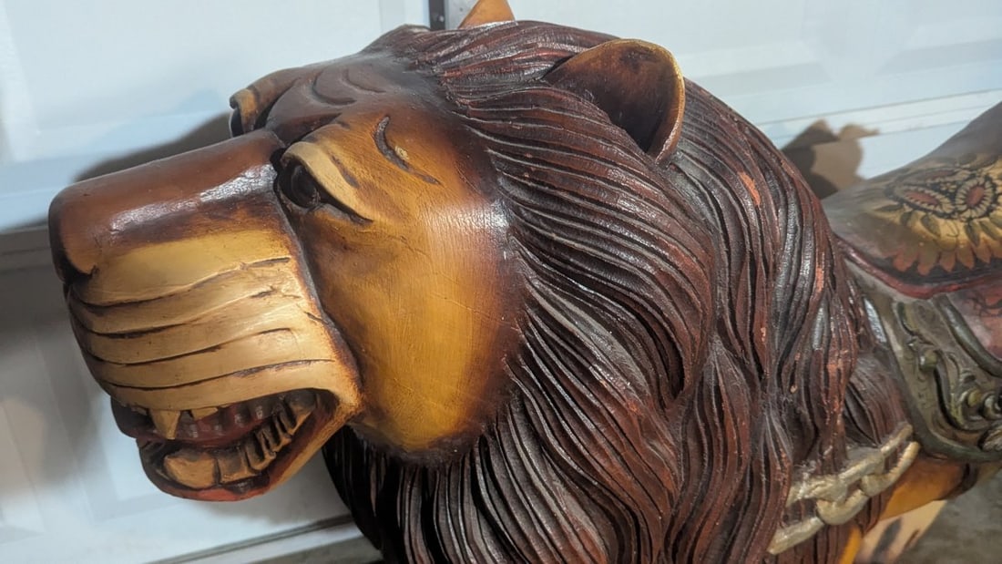 Antique Hand Painted Carousel Lion Figure with Matching Animals - 9