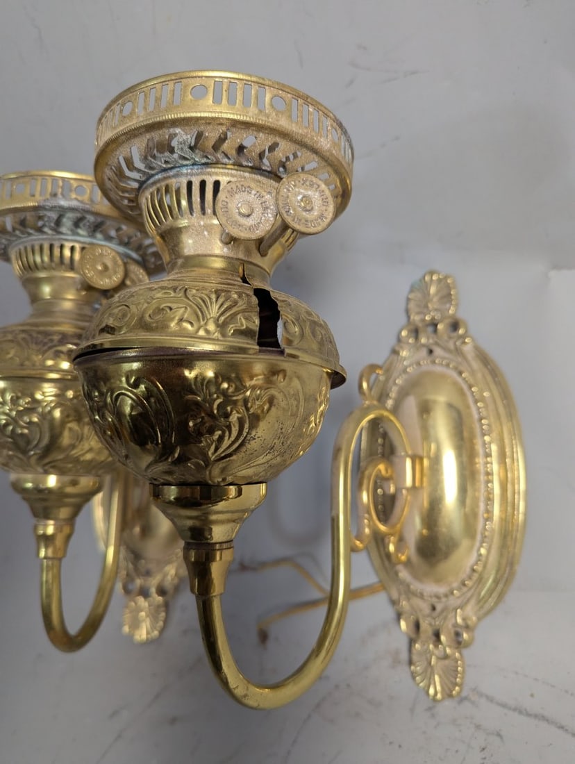 Vintage Duplex Brass Wall Sconces Pair Antique Lighting Decorative Fixtures - 3
