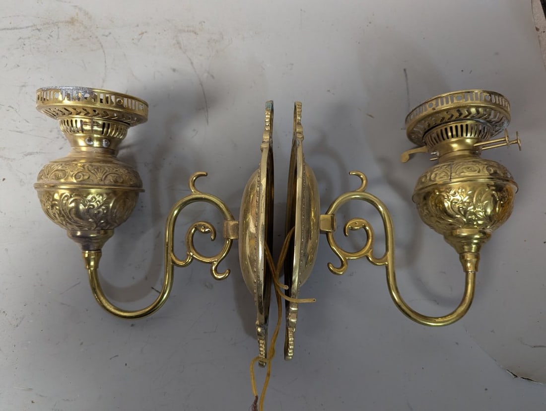 Vintage Duplex Brass Wall Sconces Pair Antique Lighting Decorative Fixtures - 4