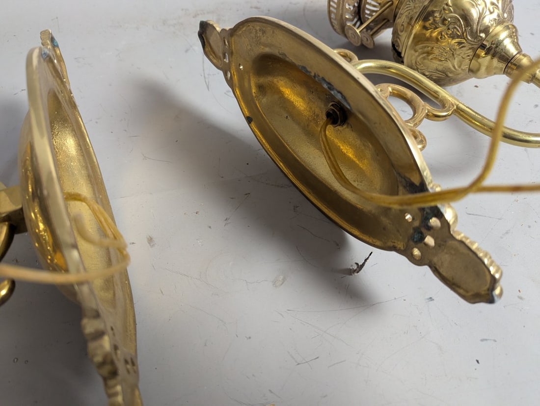 Vintage Duplex Brass Wall Sconces Pair Antique Lighting Decorative Fixtures - 5