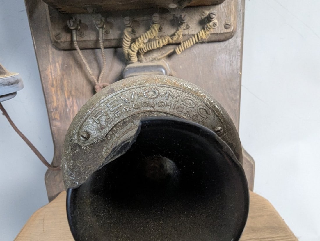 Antique Wall Telephone Rev-O-Noc Oak Collectible Decor Vintage - 5