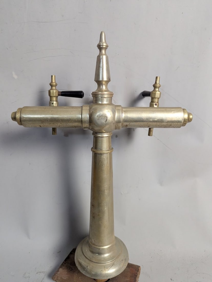 Antique Nickel Over Brass Beer Tap Tower Unique Breweriana Decor - 6