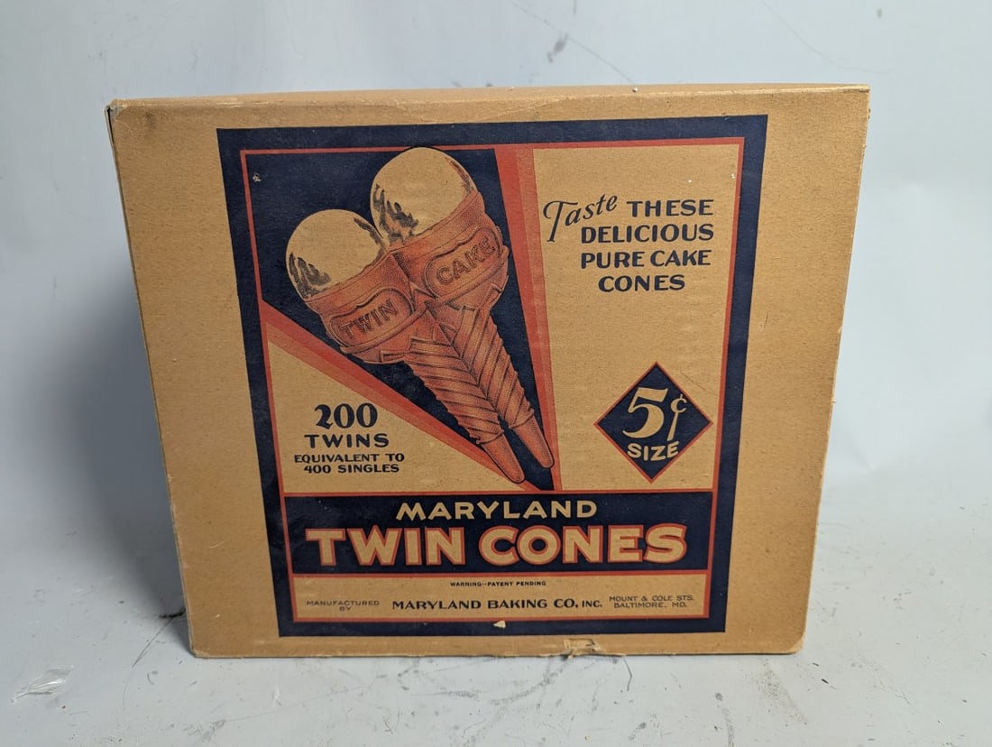 Vintage Maryland Twin Cones Box Sealed Collector's Item: **Important** Please read below description on how to avoid high shipping costs. Presenting a rare find: a Maryland Twin Cones box measuring 13 x 16 x 8. This piece is New Old Stock and still sealed,