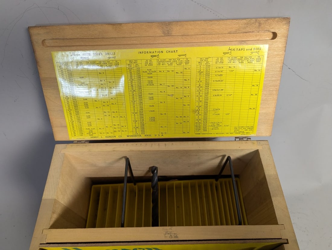 Vintage Hanson High Speed Jobber Drills Wood Display Case with Bits - 3