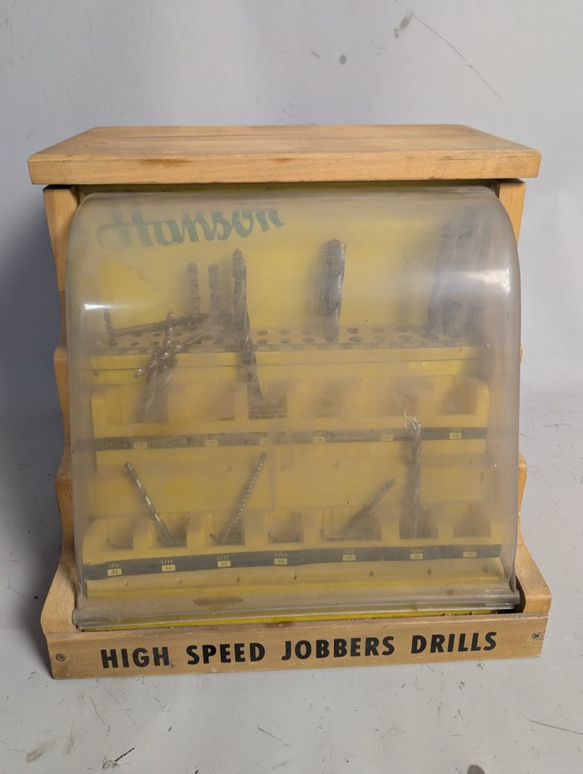 Vintage Hanson High Speed Jobber Drills Wood Display Case with Bits - 4