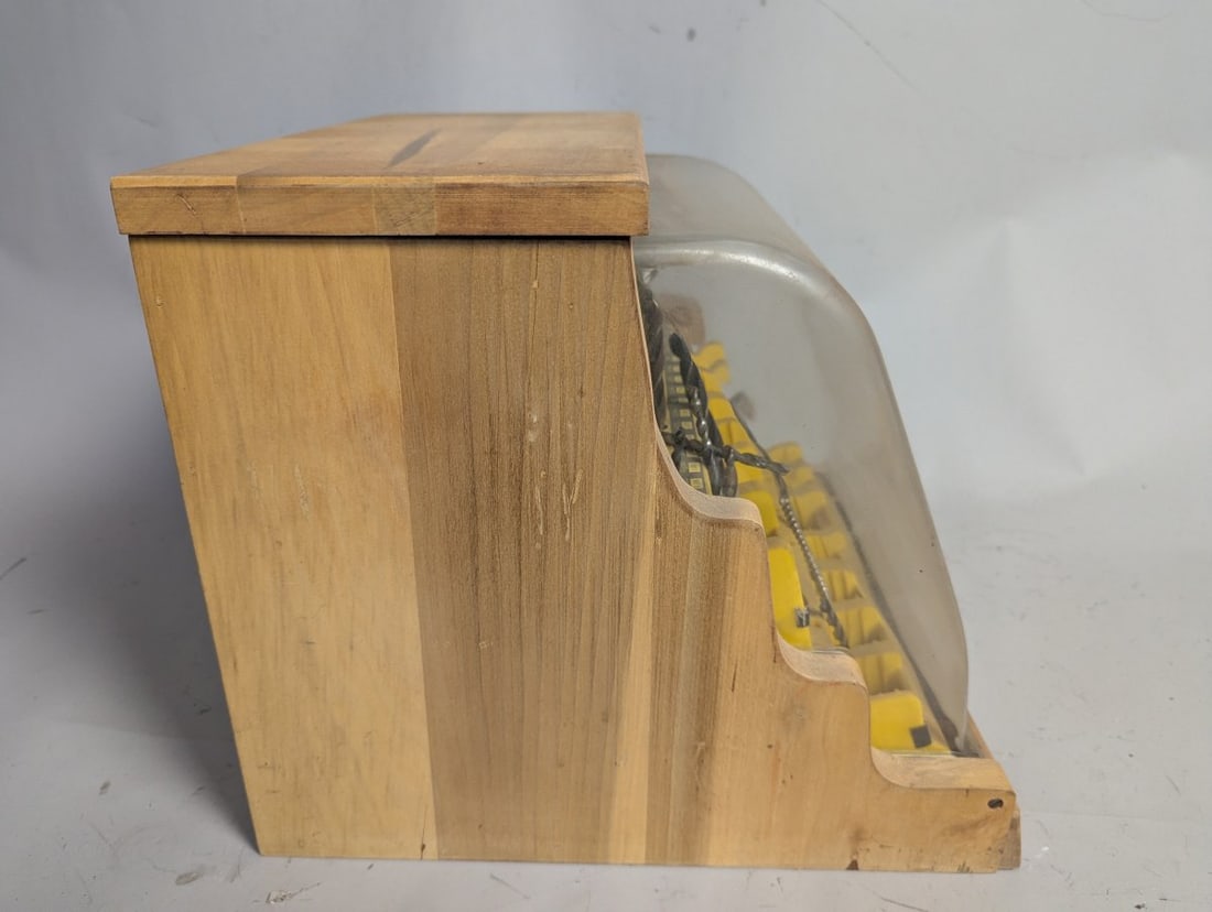 Vintage Hanson High Speed Jobber Drills Wood Display Case with Bits - 7