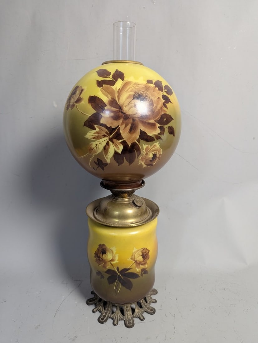 Antique Kerosene Lamp Hand Painted Floral P&A MFG Co Success Burner (1 of 8)