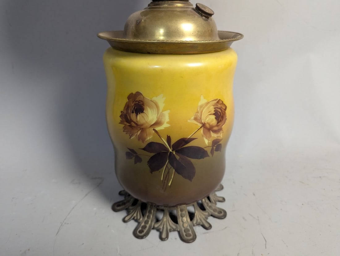 Antique Kerosene Lamp Hand Painted Floral P&A MFG Co Success Burner - 3