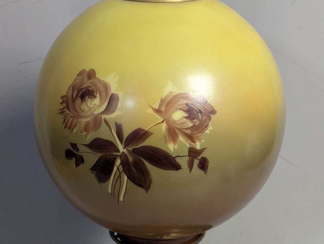 Antique Kerosene Lamp Hand Painted Floral P&A MFG Co Success Burner - 5