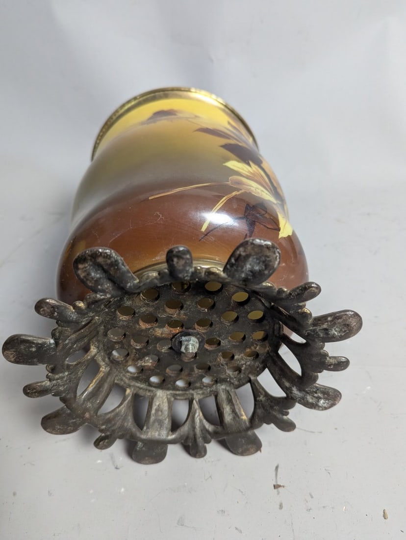 Antique Kerosene Lamp Hand Painted Floral P&A MFG Co Success Burner - 8