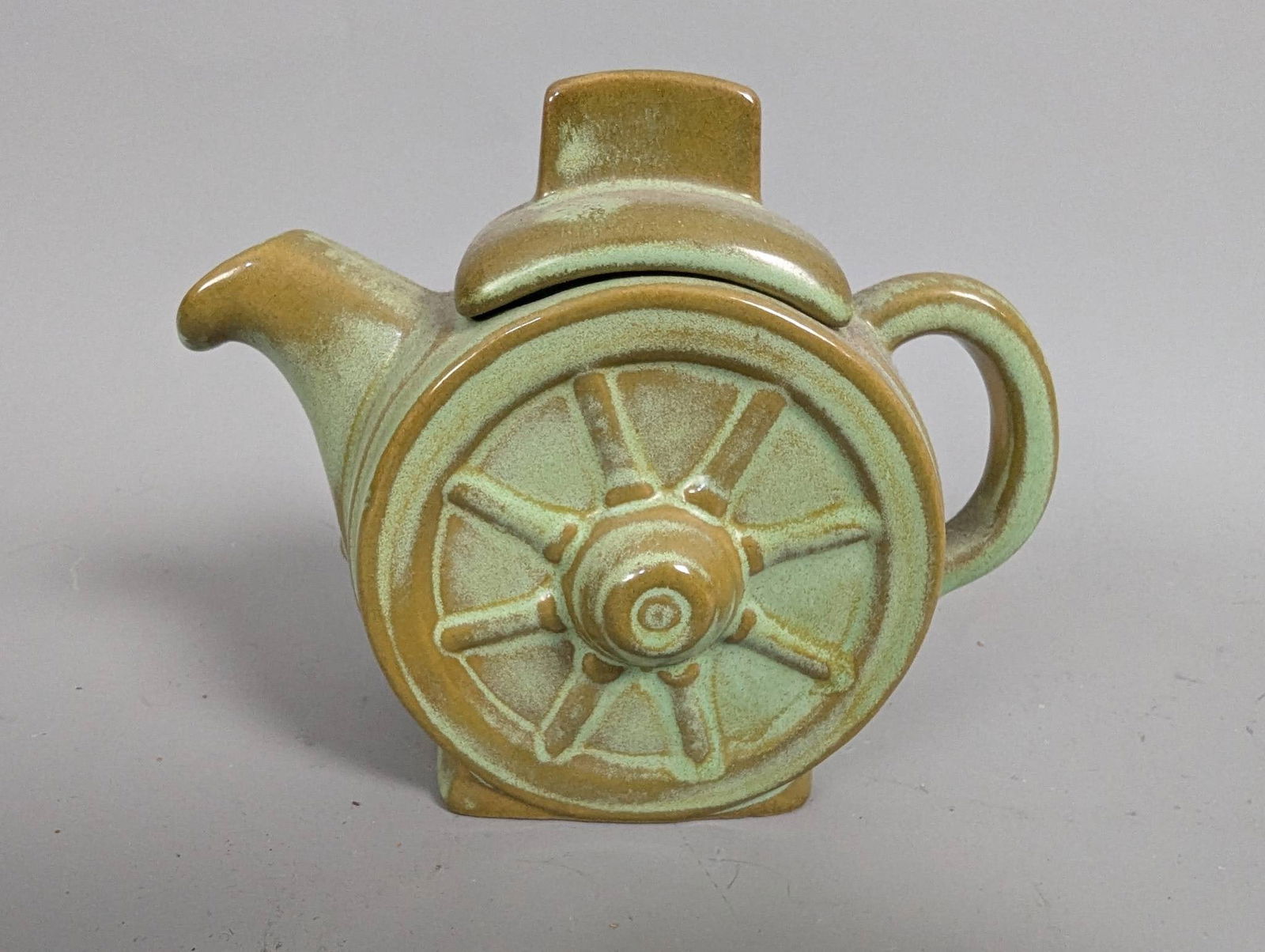 6 Art Pottery Items by Frankoma in Green and Brown Glaze - 11