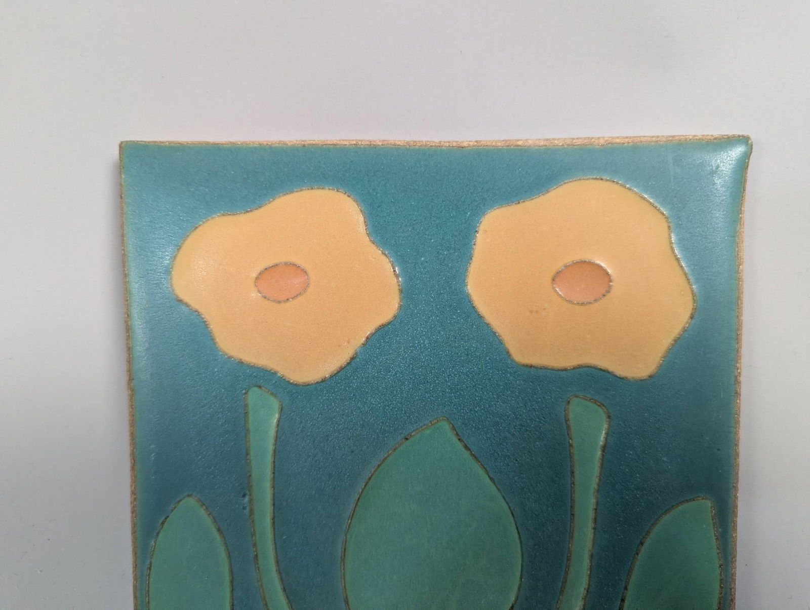 Van Briggle Art Pottery Tile with Twin Poppies Design - 2