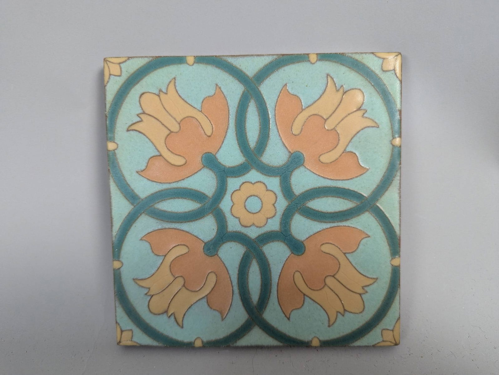 Set of 3 Van Briggle Art Pottery Tulip Matte Glaze Decorative Ceramic Tiles - 2